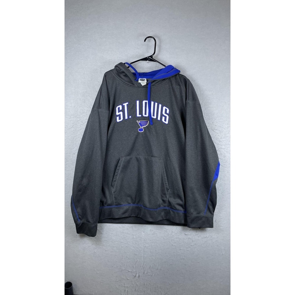 St Louis‎ Blues Hoodie Mens 2XL Gray NHL Hockey Pullover Mesh Blue Lined